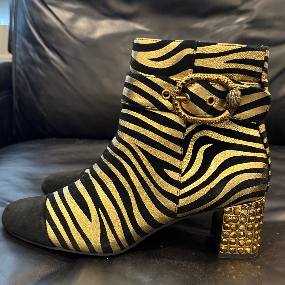 Kurt Geiger Zebra Stripe Ankle Boots - Black and Gold